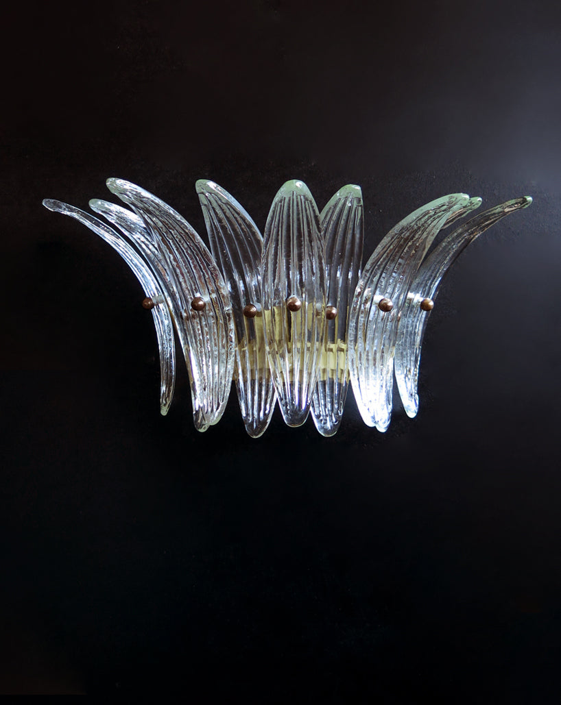 Murano Wall Lamp | 9 Clear Palmette Glass | Set of 2
