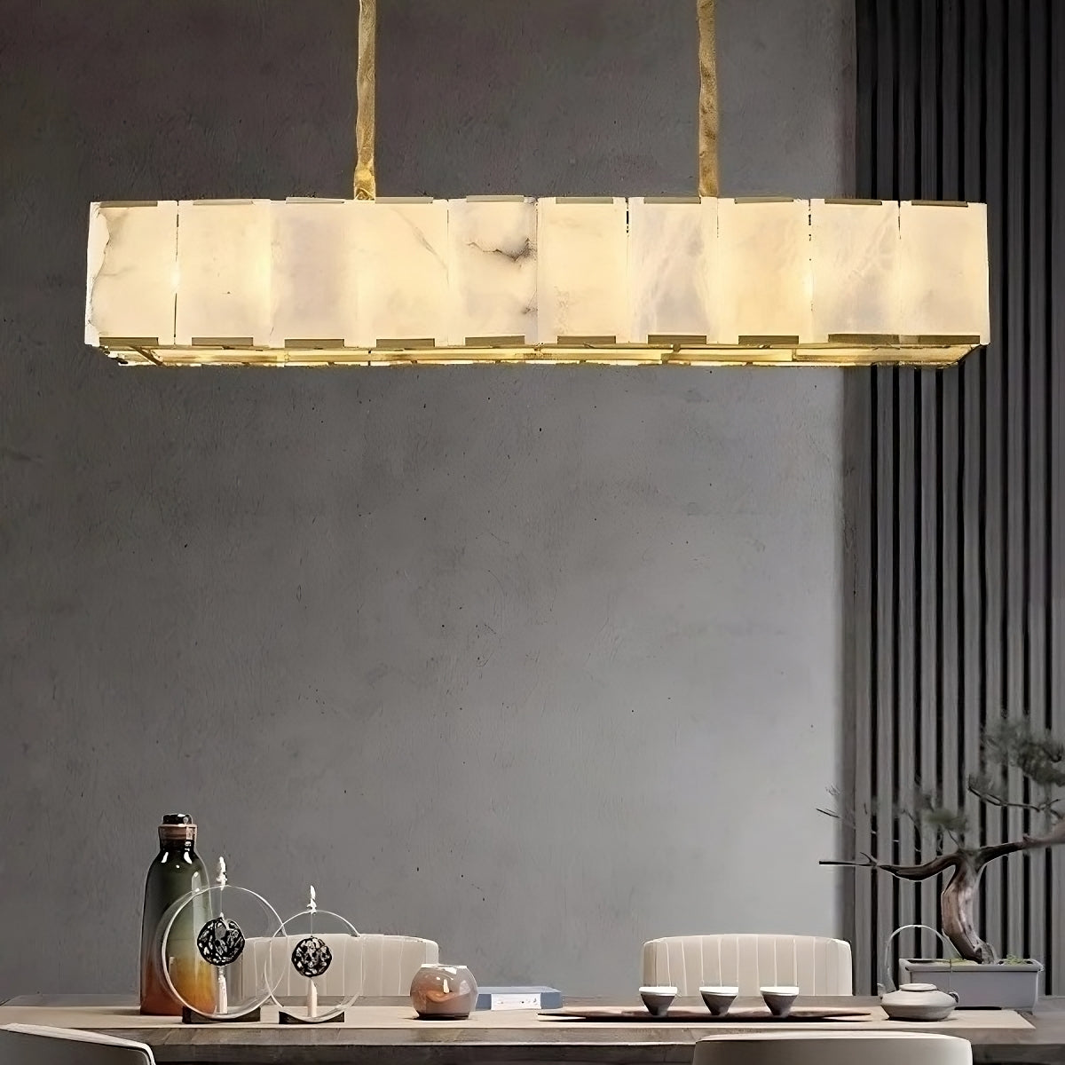 Solaro Natural Alabaster Dining Chandelier by Bling Lighting Studio