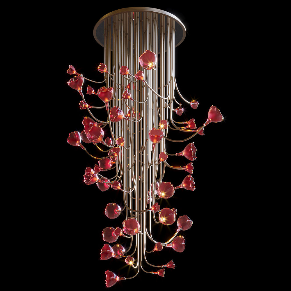 Crimson Tulip Fringe Chandelier