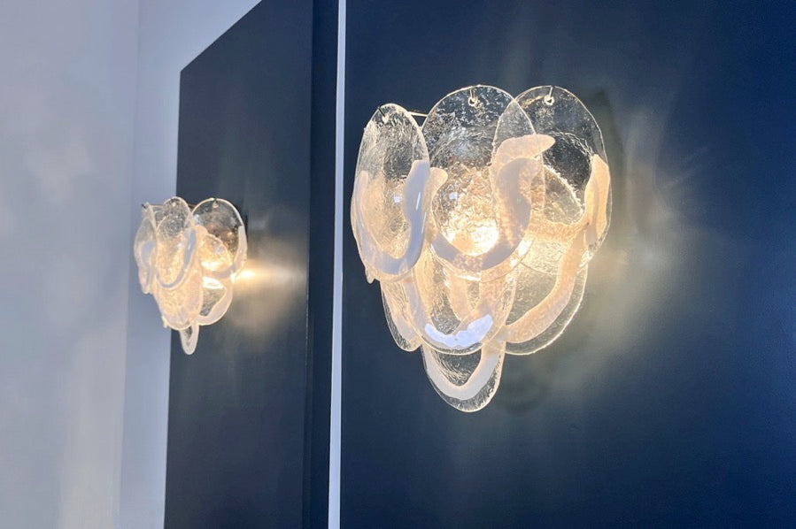 Murano Wall Lamp | 10 Clear Petal Glass | Set of 2
