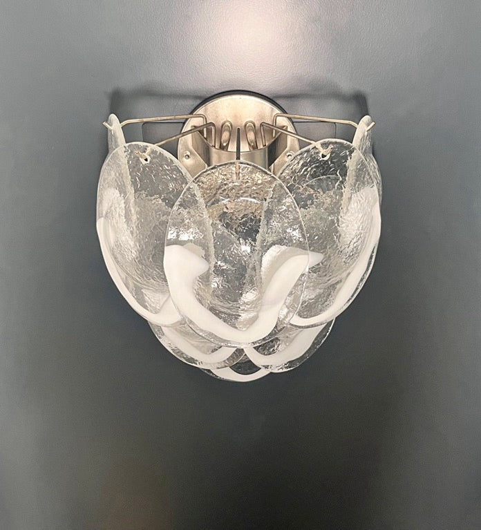 Murano Wall Lamp | 10 Clear Petal Glass | Set of 2