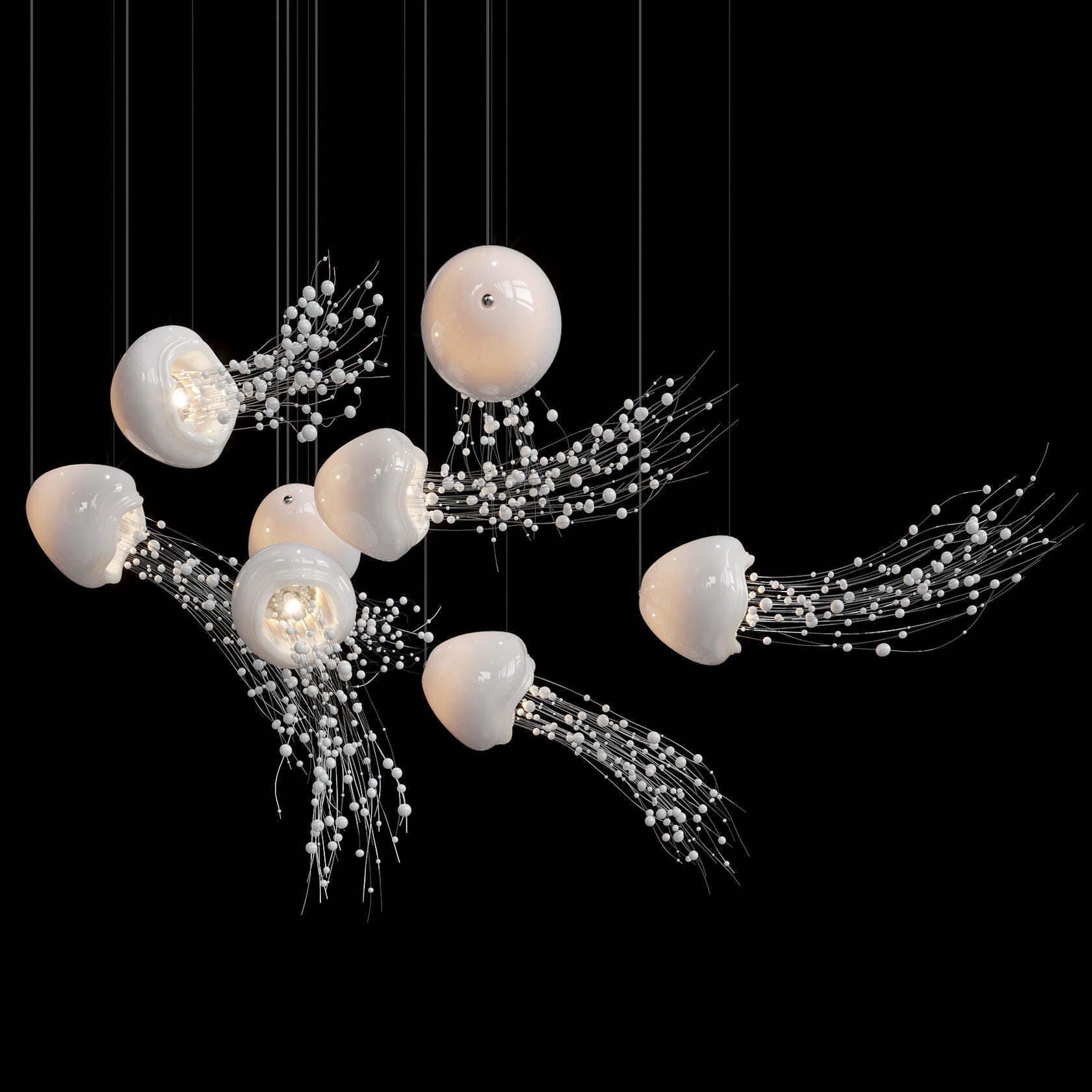 White Jellyfish Trio Chandelier