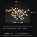Post-Modern Art Brass and Ceramics Flower Pendant Branch Chandelier for Living/Dining Room by Bling Lighting Studio