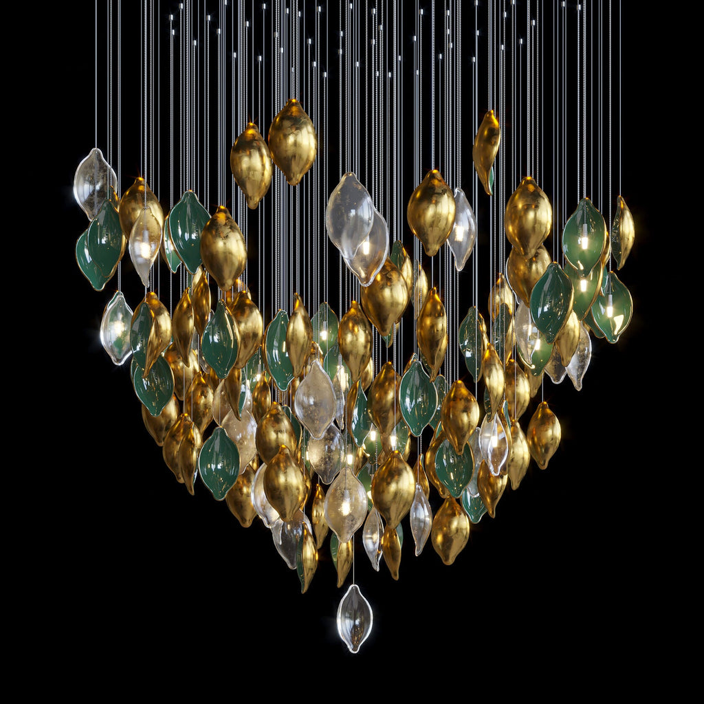 Gold Green Pod Rain Chandelier