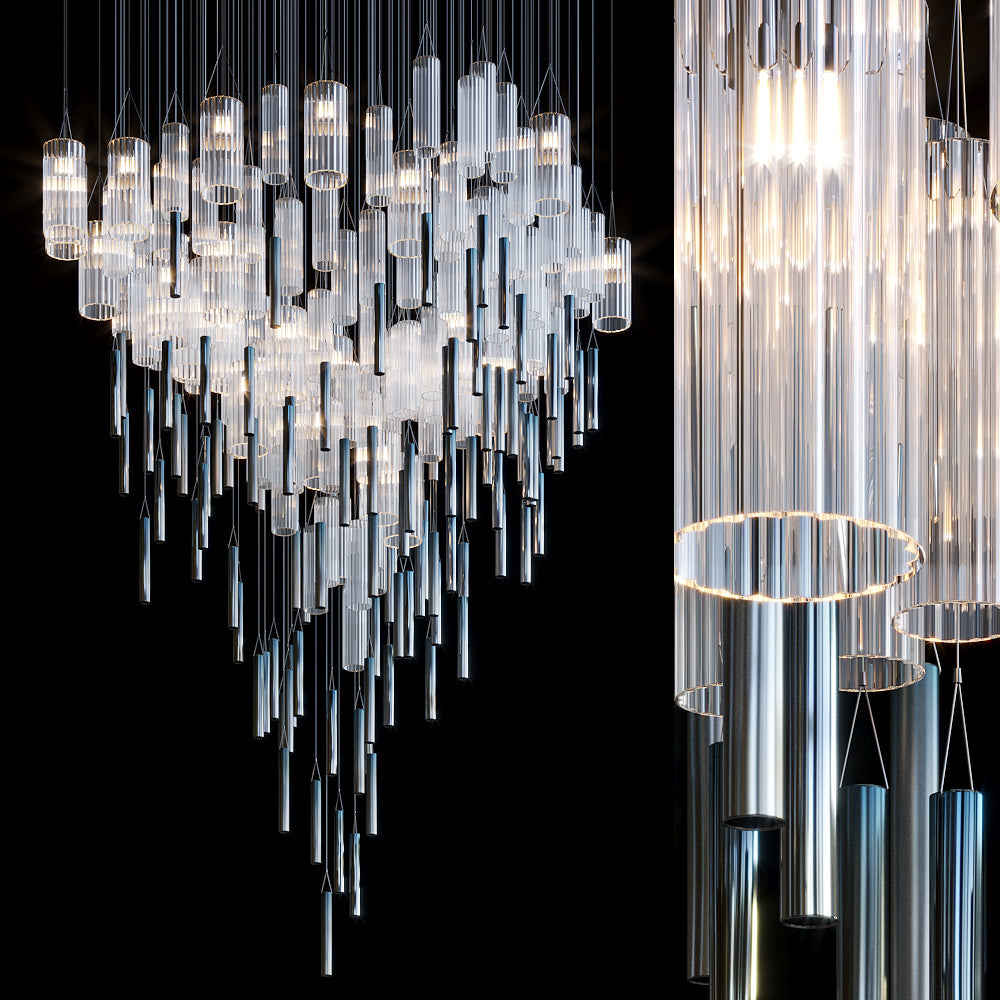 Frosted Tube Tower Chandelier