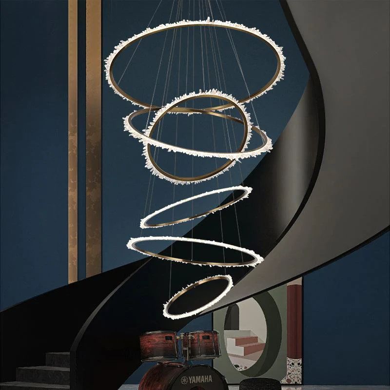 Rose Rock Crystal Multi-rings Chandelier Modern Chandelier Staircase by Bling Lighting Studio