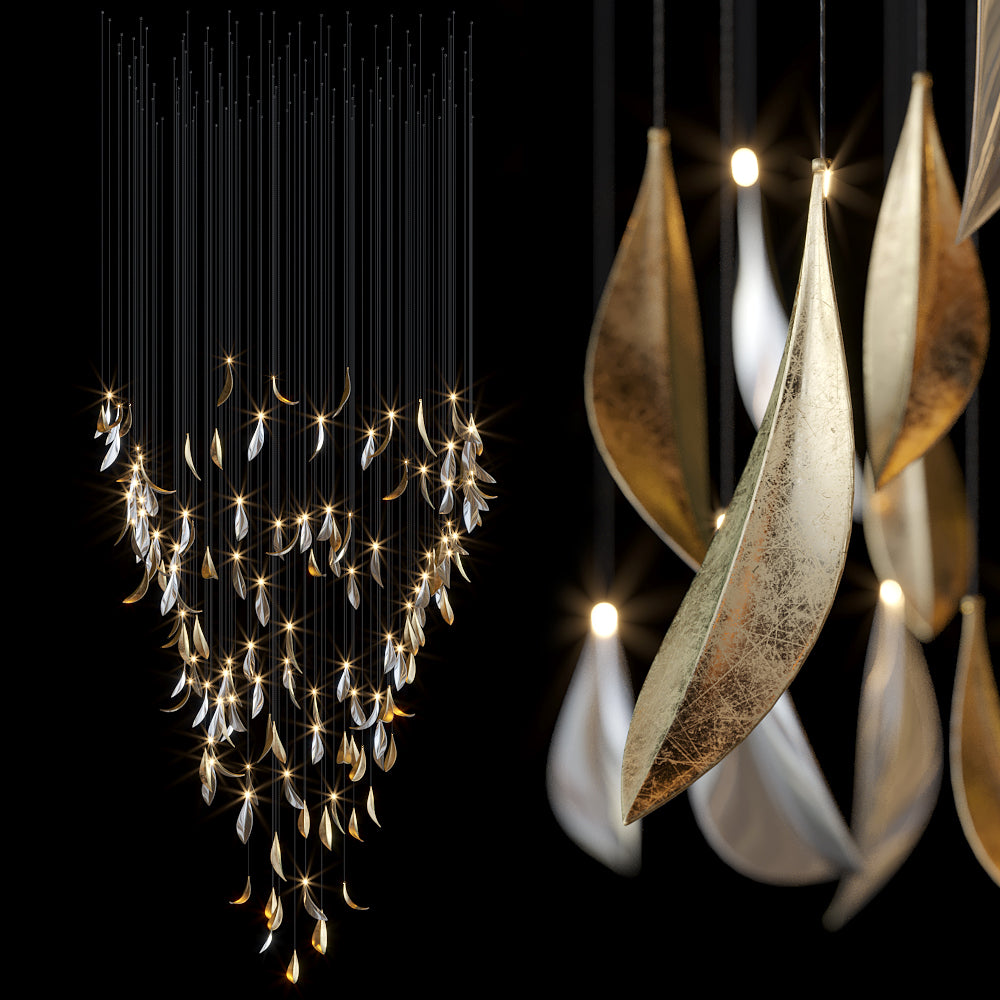 Gold Silver Leaf Rain Chandelier