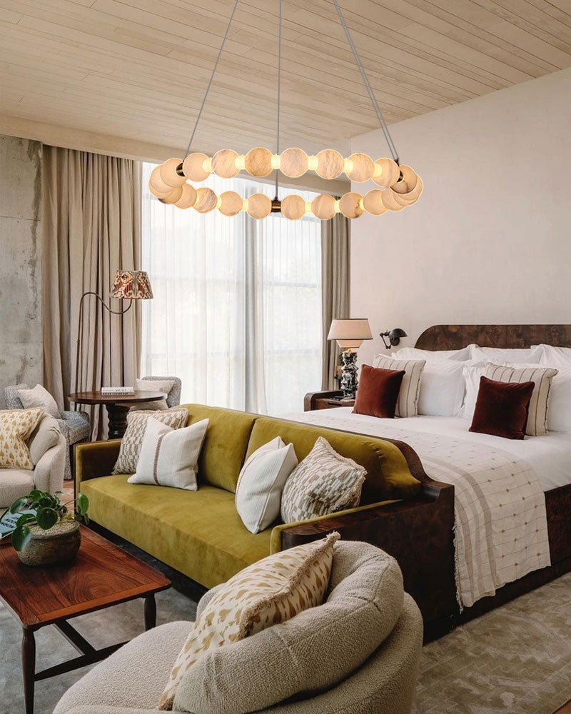 Modern Pearl Alabaster Necklace Circle Triple Chandelier with Dia 60+80+100cm by Bling Lighting Studio