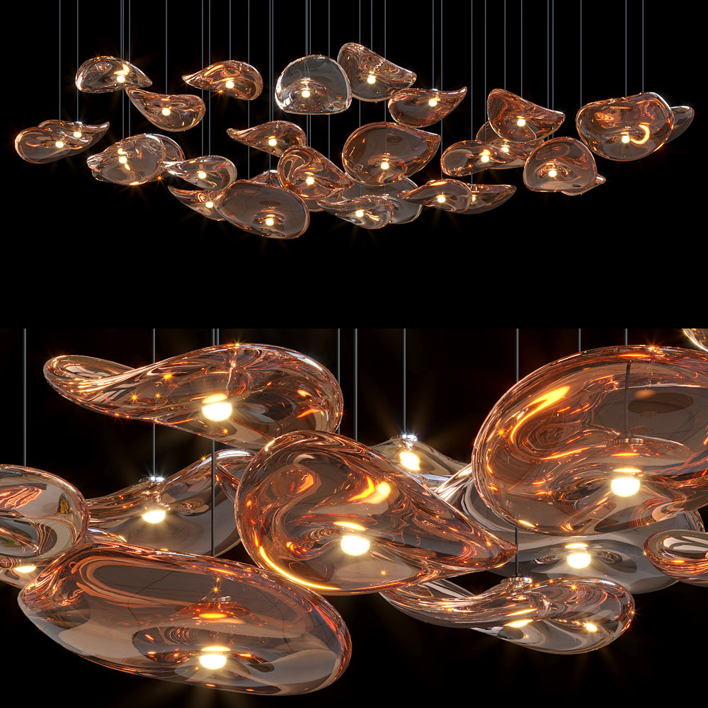 Amber Glass Pebble Cluster Chandelier