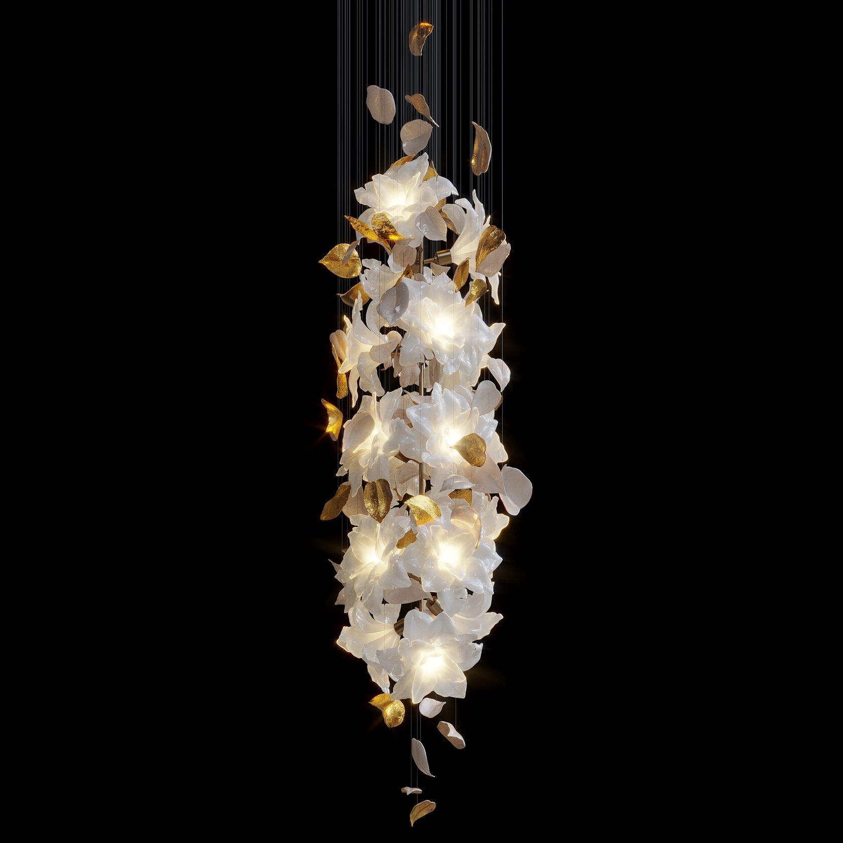 White Gold Blossom Cascade Chandelier