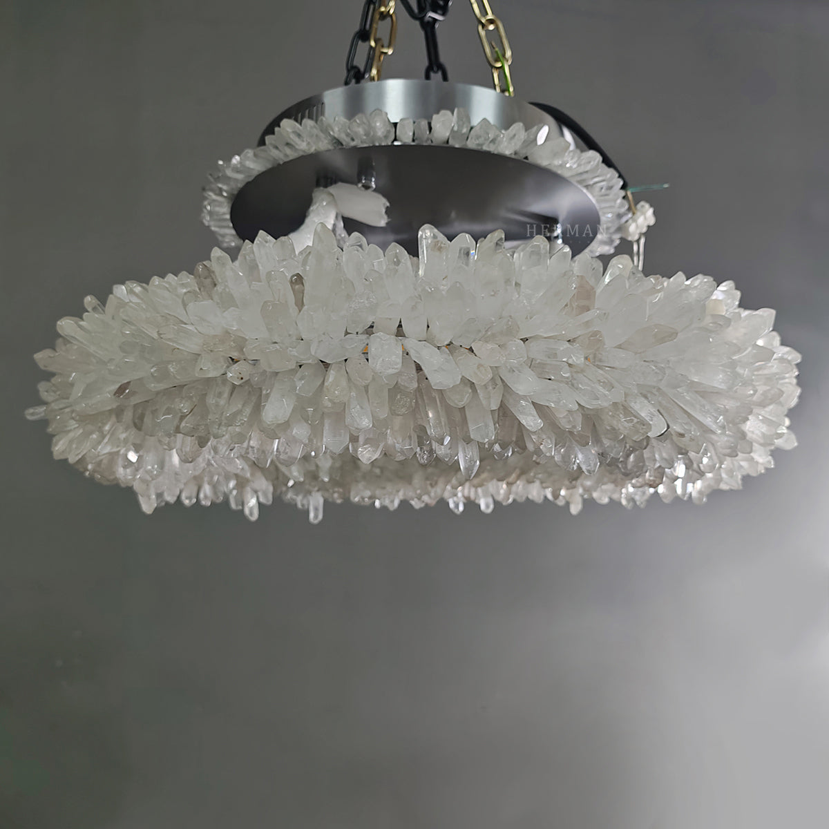 Premium 24-47 Inch Round Clear Geode Quartz Crystal Ring Pendant Light Modern Chandelier for Living Room product image