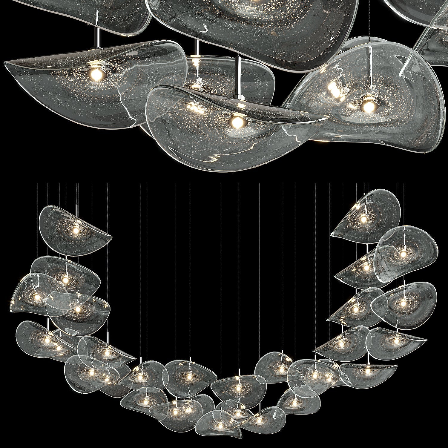 Smoke Glass Manta Cluster Chandelier
