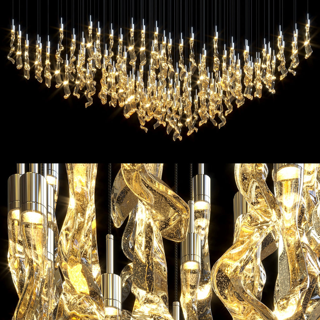 Amber Crystal Ribbon Rain Chandelier