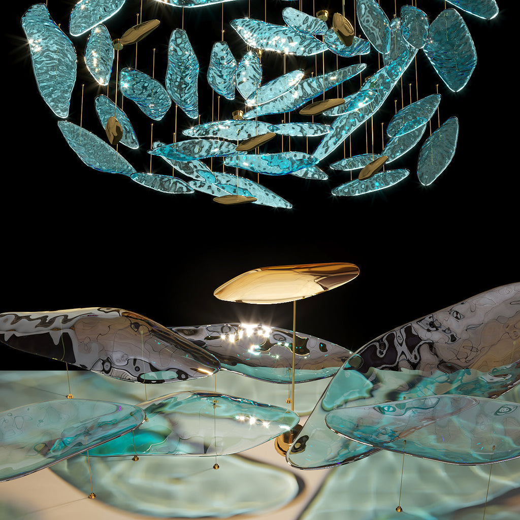 Aqua Glass Manta Orbit Chandelier