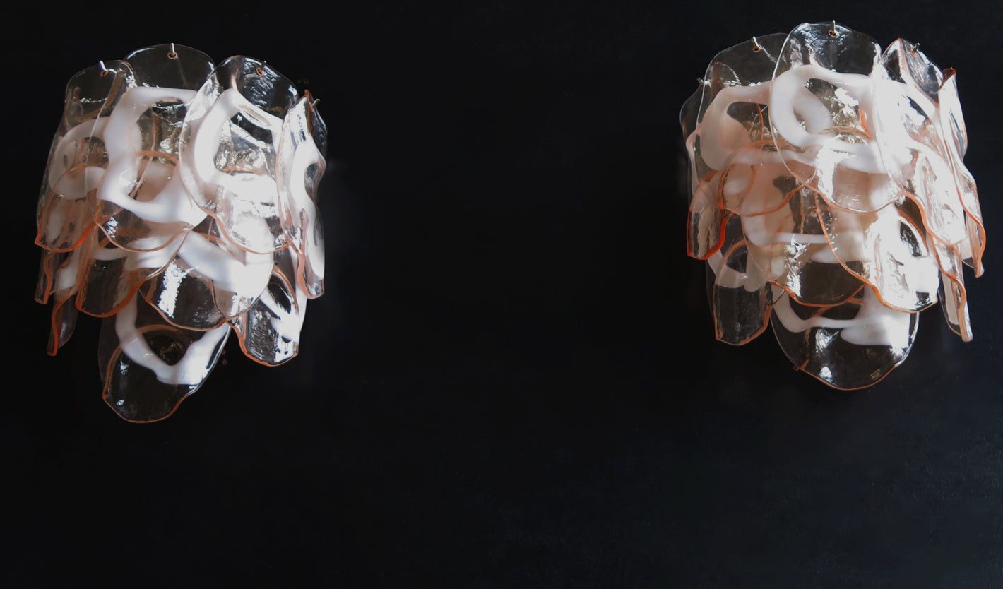 Murano Wall Lamp | 10 Pink Crostoli Glass | Set of 2