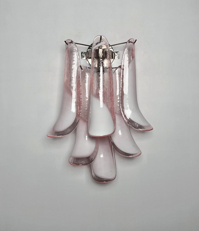 Murano Wall Lamp | 6 Pink Lattimo Petal Glass | Set of 2