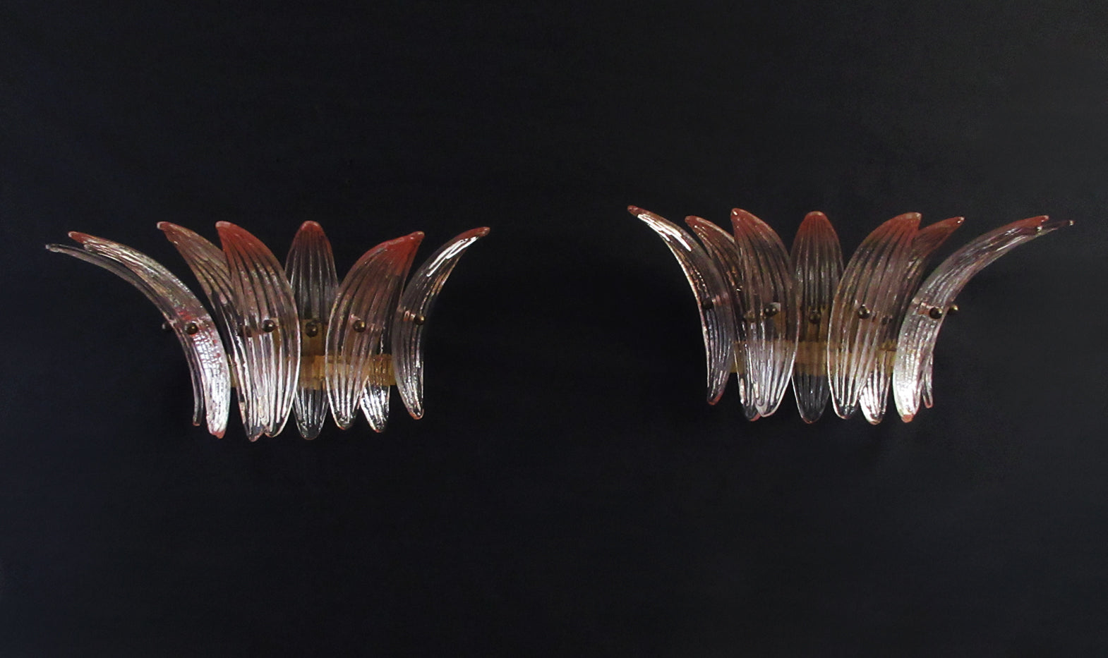 Murano Wall Lamp | 9 Pink Palmette Glass | Set of 2