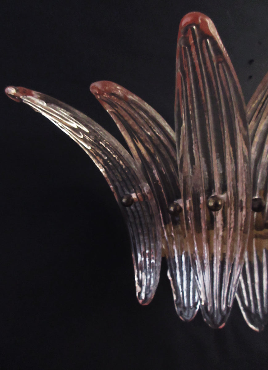 Murano Wall Lamp | 9 Pink Palmette Glass | Set of 2