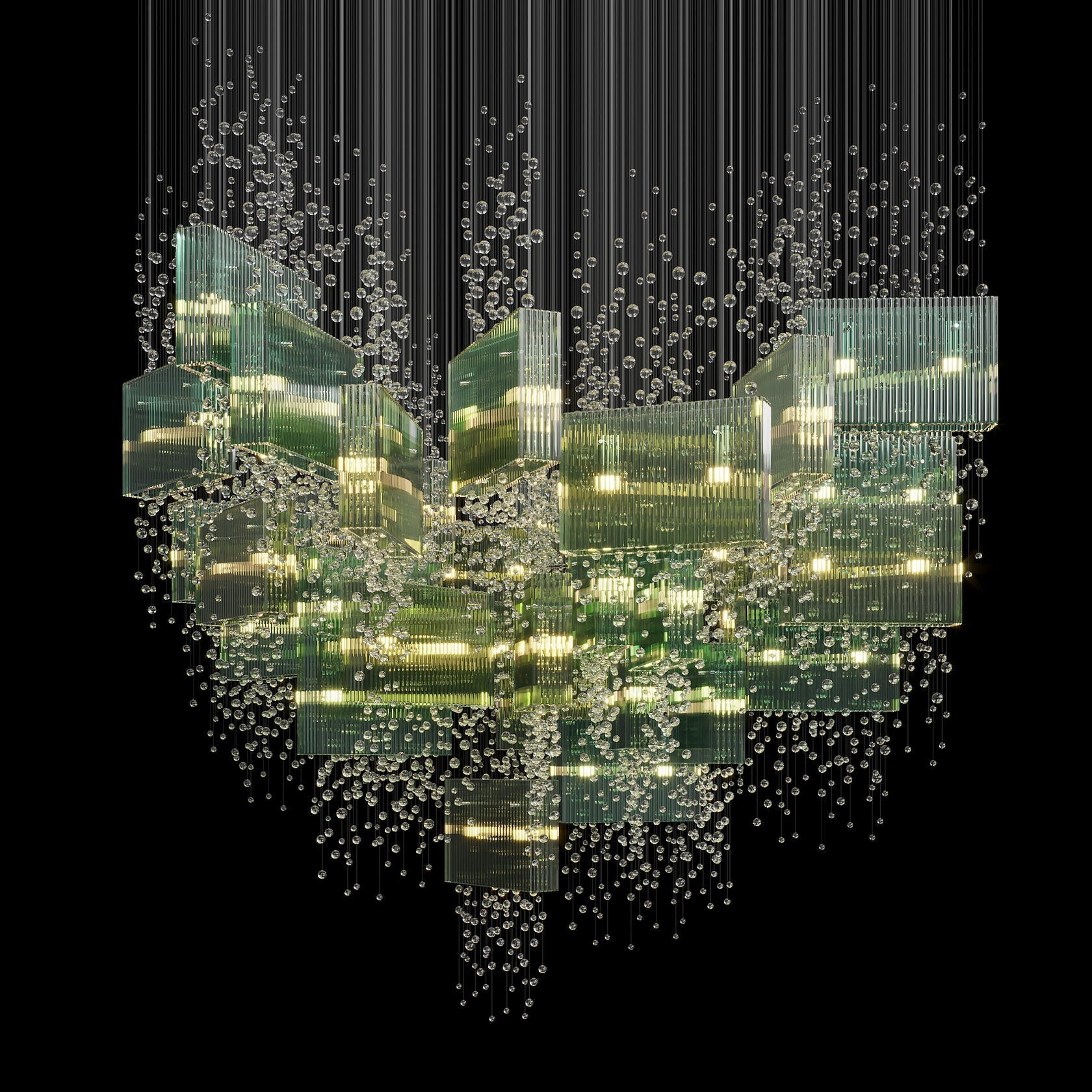 Green Crystal Rain Chandelier