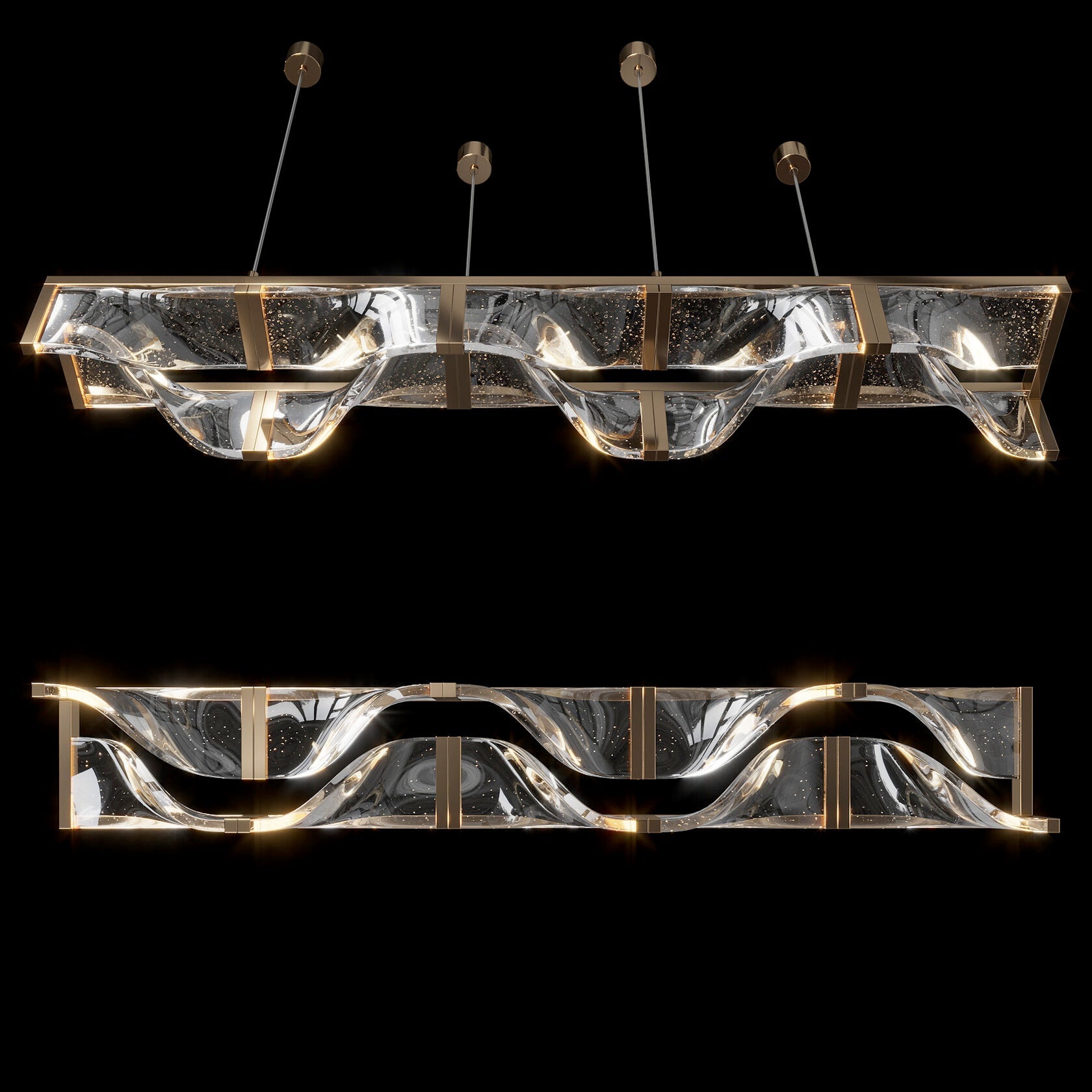 Crystal Wave Beam Chandelier