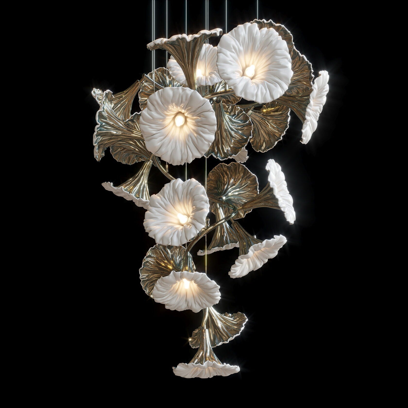 White Ginkgo Bloom Chandelier