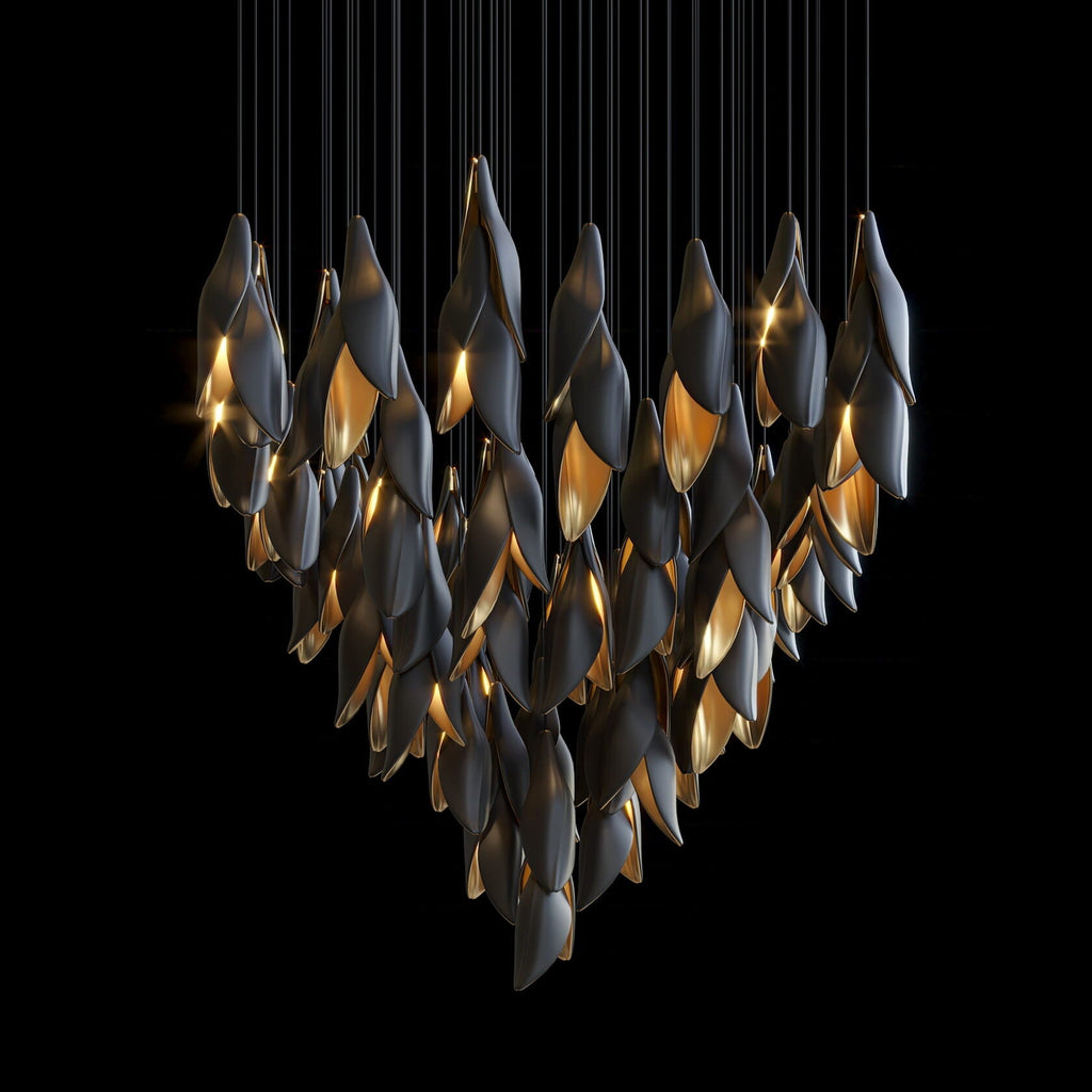 Black Gold Petal Cascade Chandelier
