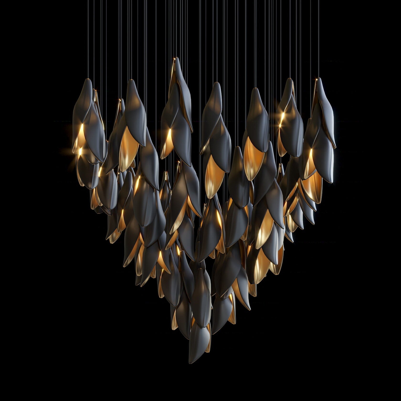 Black Gold Petal Cascade Chandelier
