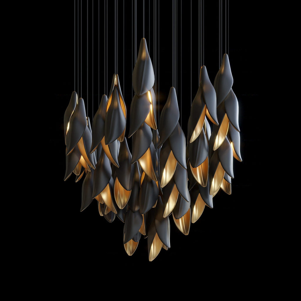Black Gold Petal Cascade Chandelier