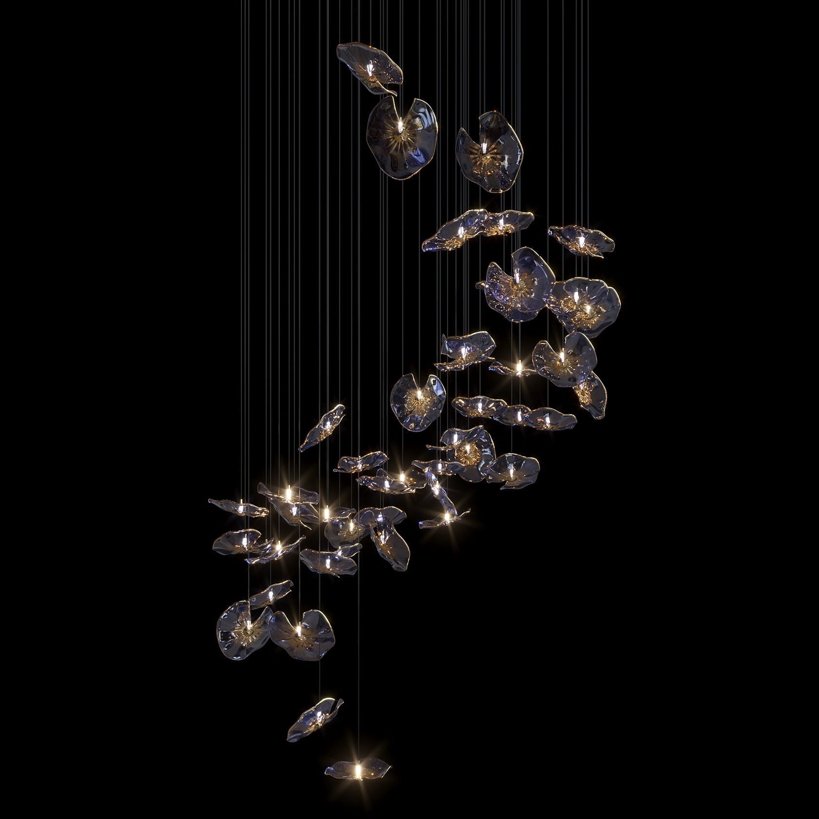 Smoke Glass Lily Cluster Chandelier