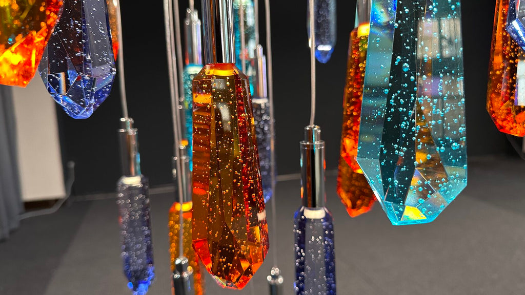 Amber Blue Crystal Rain Chandelier