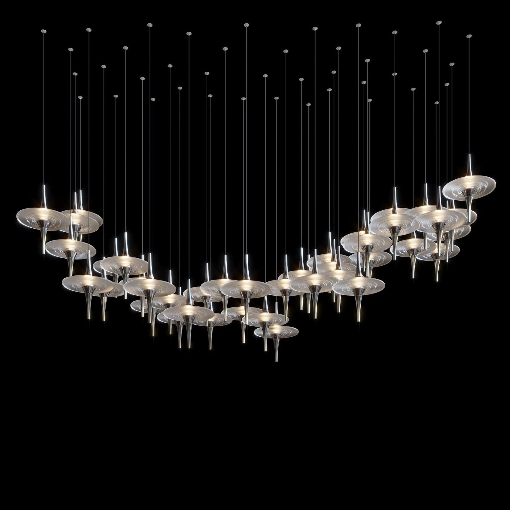Ivory Saucer Orbit Chandelier