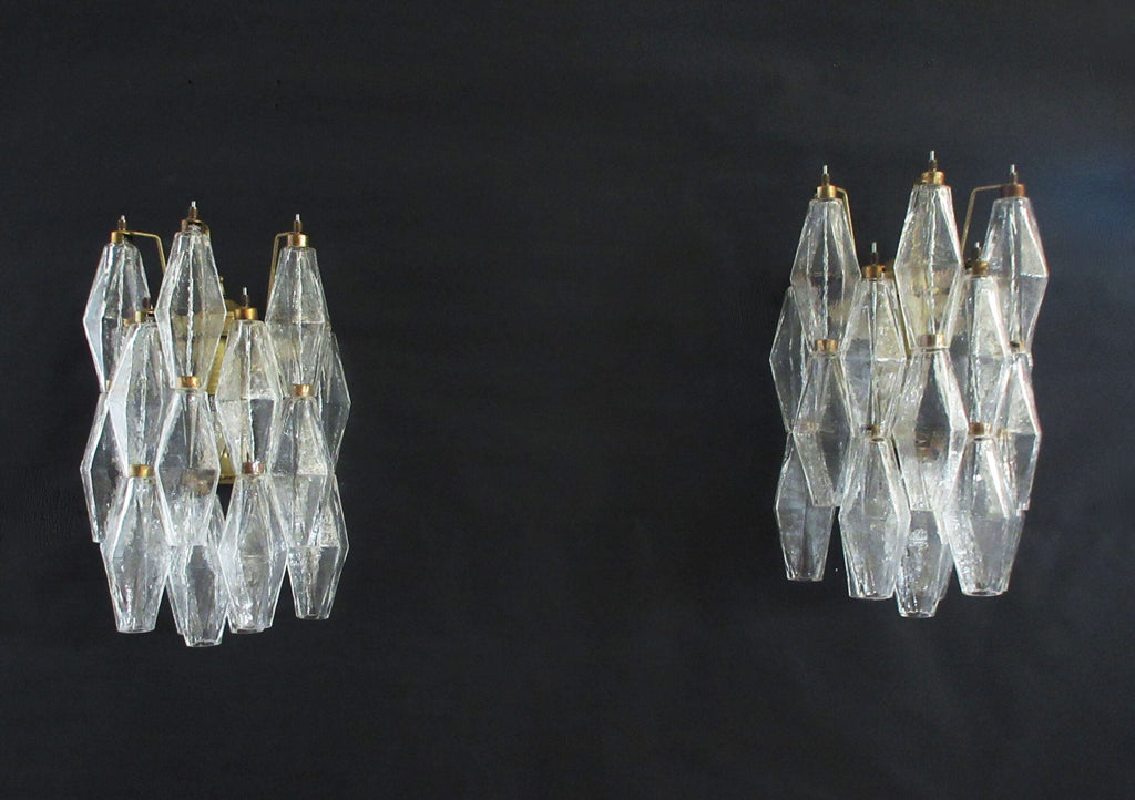 Murano Wall Lamp | 16 Clear Poliedri Glass | Set of 2