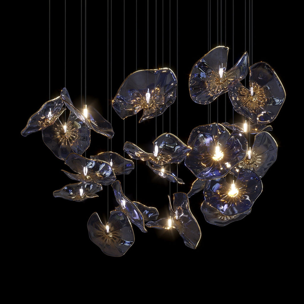 Smoke Glass Lily Cluster Chandelier