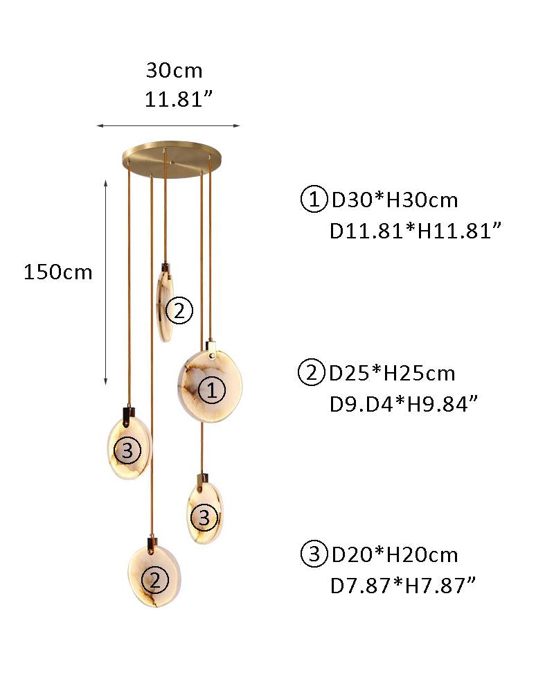 Postmodern LED Spanish Marble Chandelier Lamp in Brass for staircase by Bling Lighting Studio