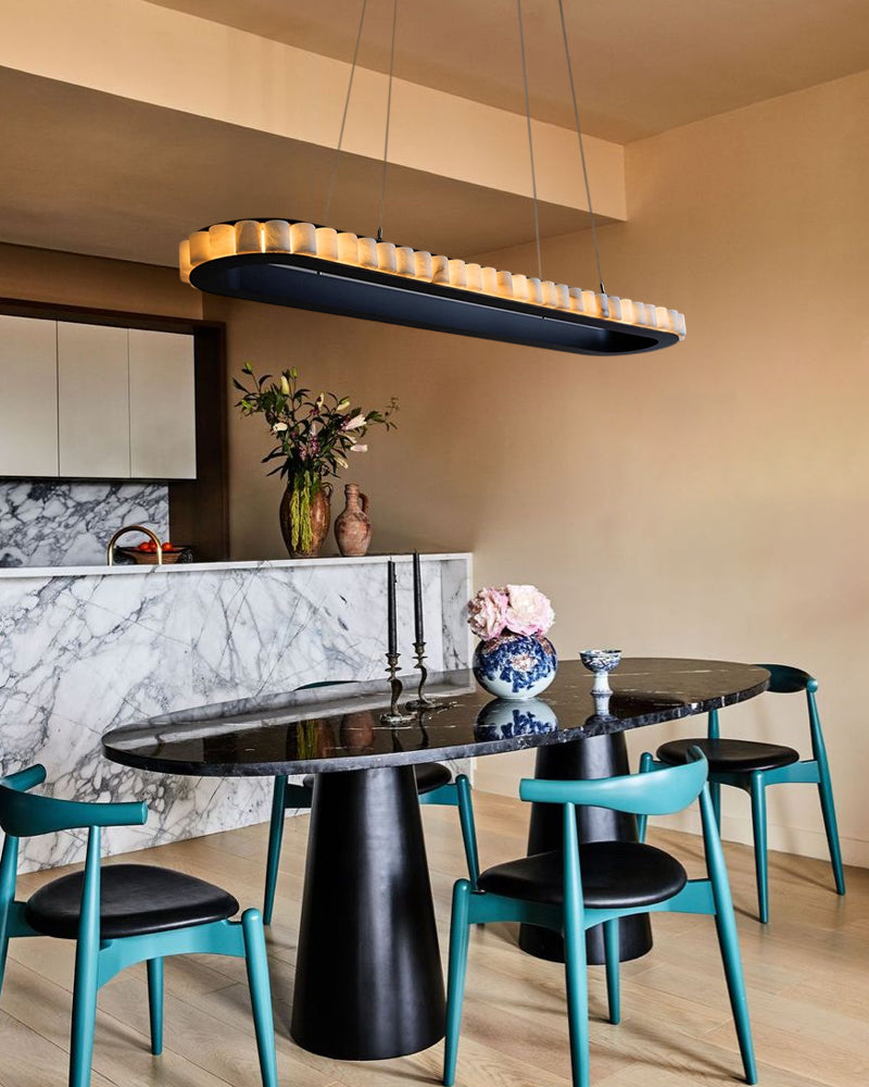 Ring Alabaster Oval Chandelier for Kitchen Island by Bling Lighting Studio