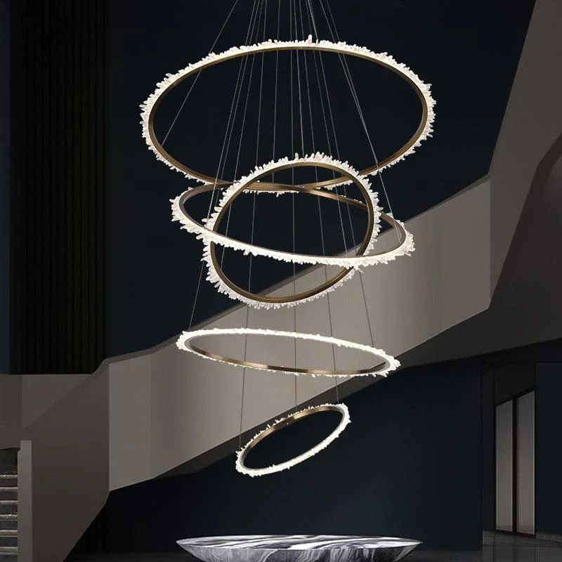 Rose Rock Crystal Multi-rings Chandelier Modern Chandelier Staircase by Bling Lighting Studio