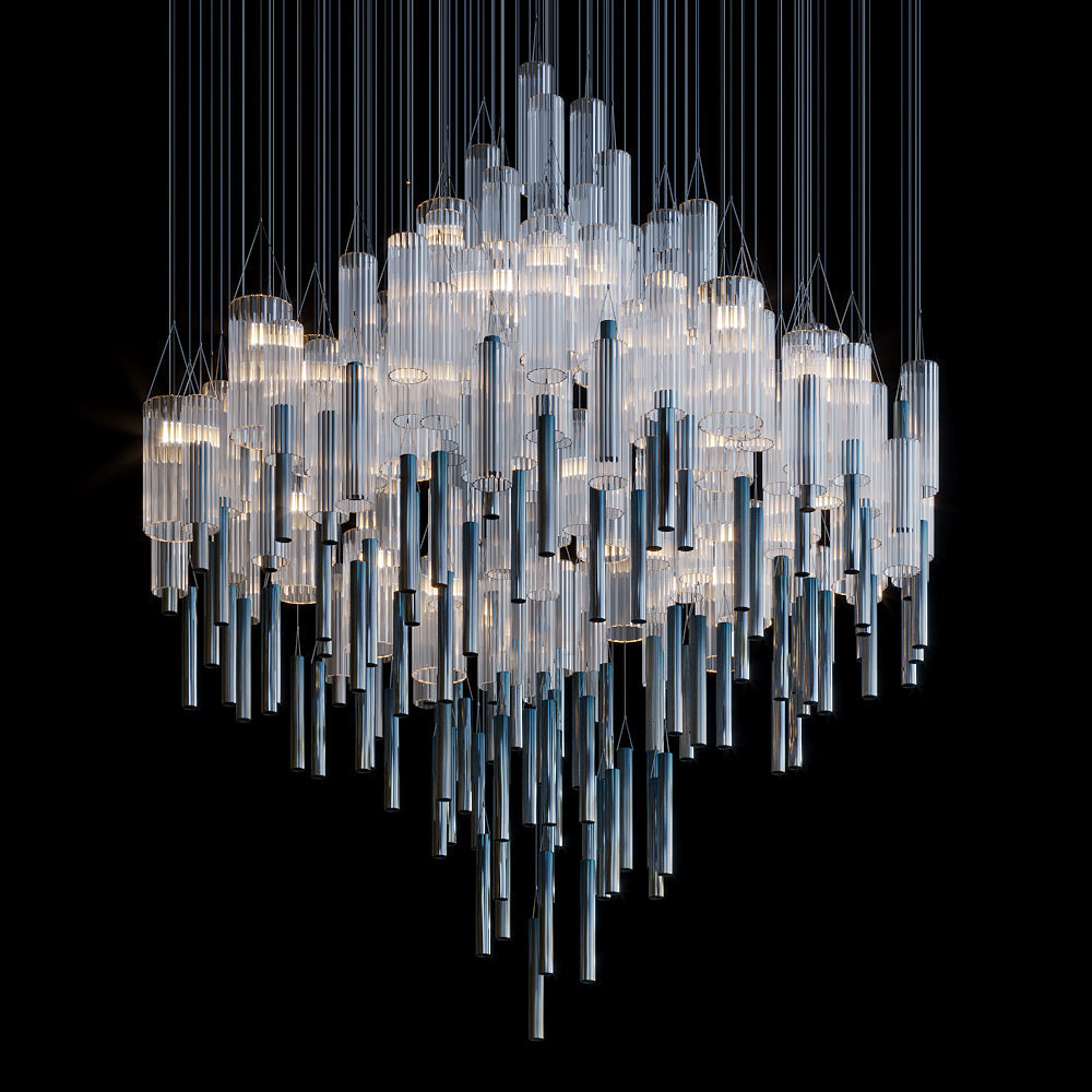 Frosted Tube Tower Chandelier