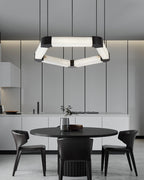 Ring lamps on string suspension in the form of pentagons made of Spanish marble and metal corners