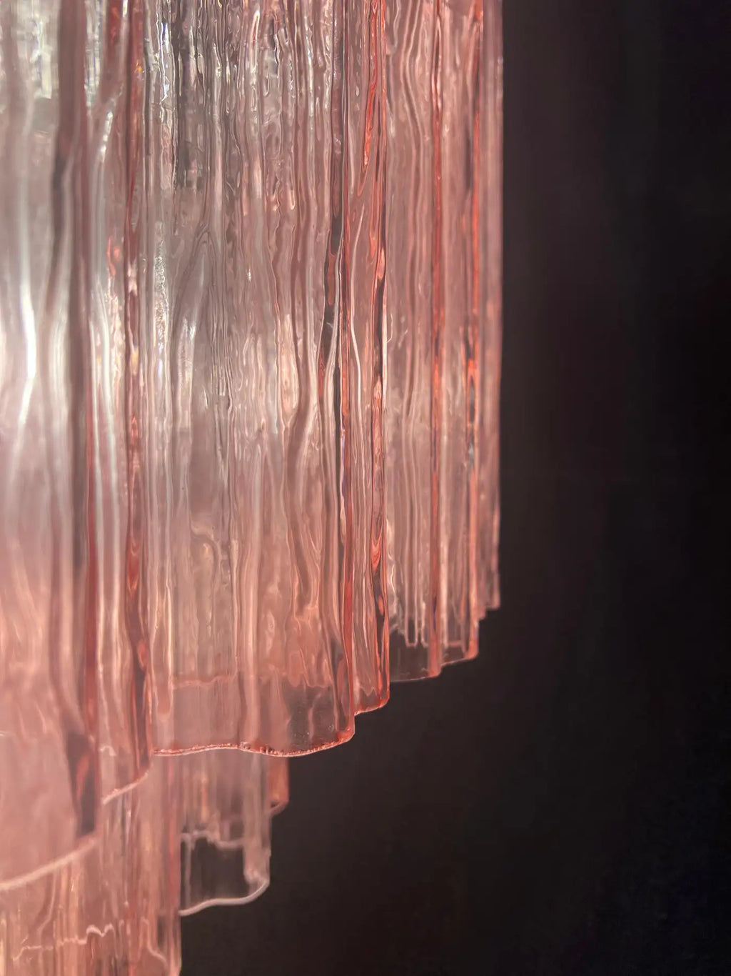 Pair Magnificent Murano Glass Chandeliers, 101 Pink Tube Glasses