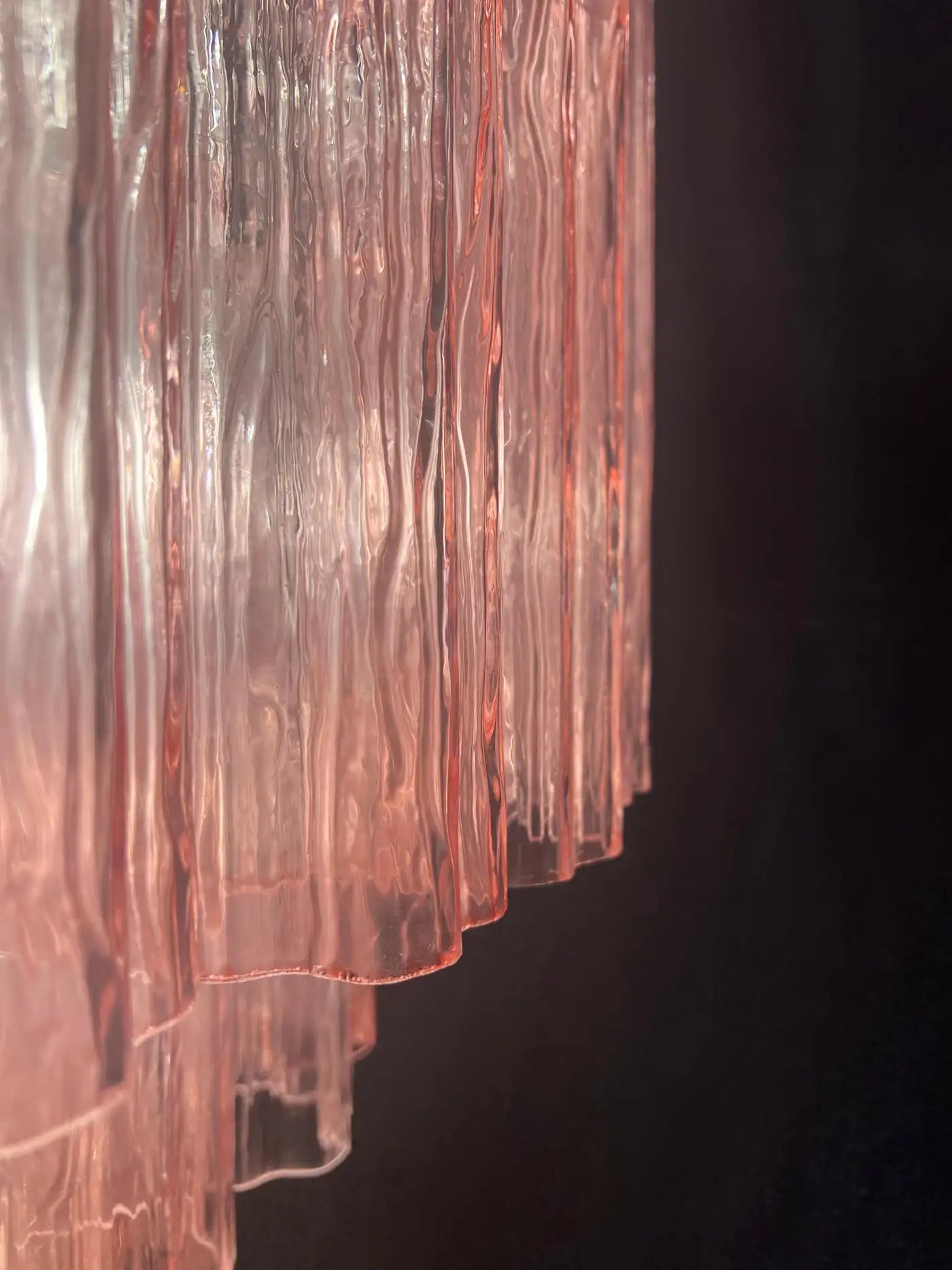 Pair Magnificent Murano Glass Chandeliers, 101 Pink Tube Glasses