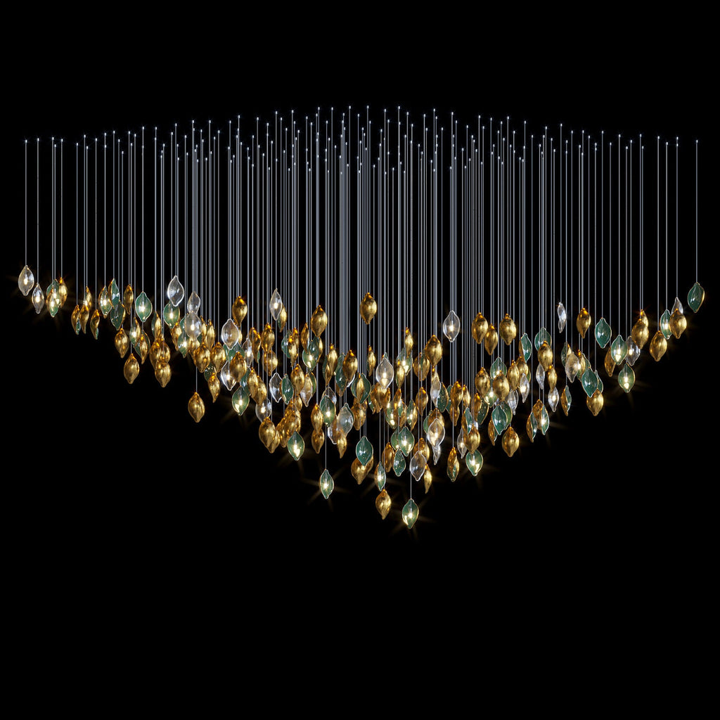 Gold Green Pod Rain Chandelier