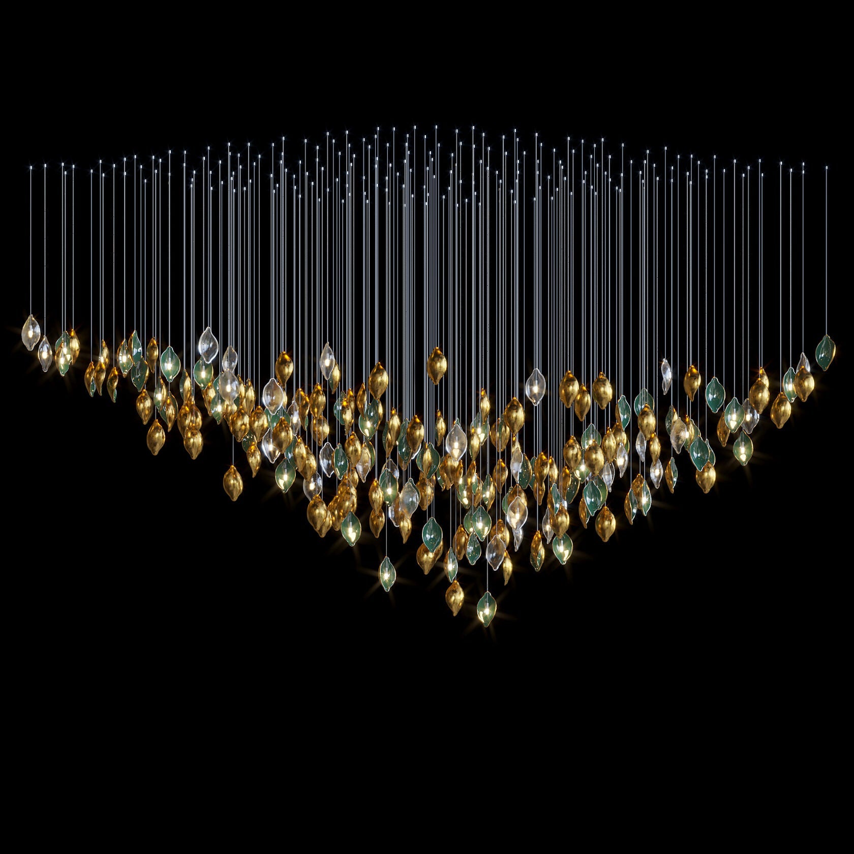 Gold Green Pod Rain Chandelier