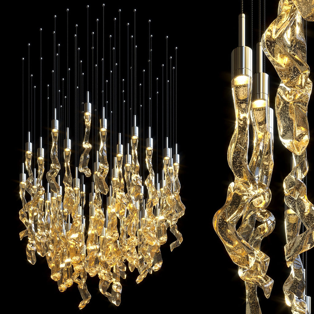 Amber Crystal Ribbon Rain Chandelier