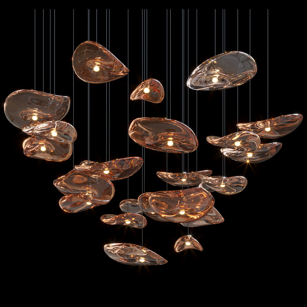 Amber Glass Pebble Cluster Chandelier