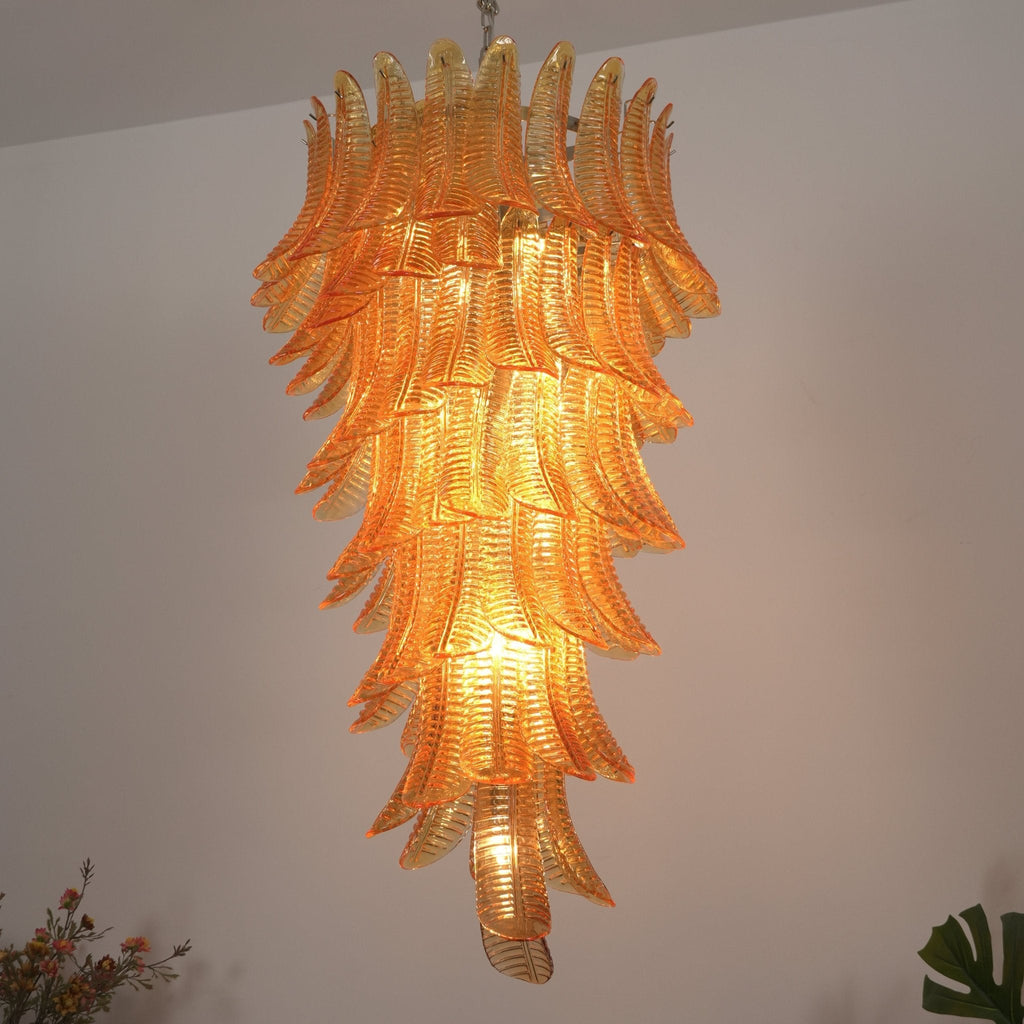 Amber Leaf Cascade Chandelier Glass lighting by Bling Lighting Studio