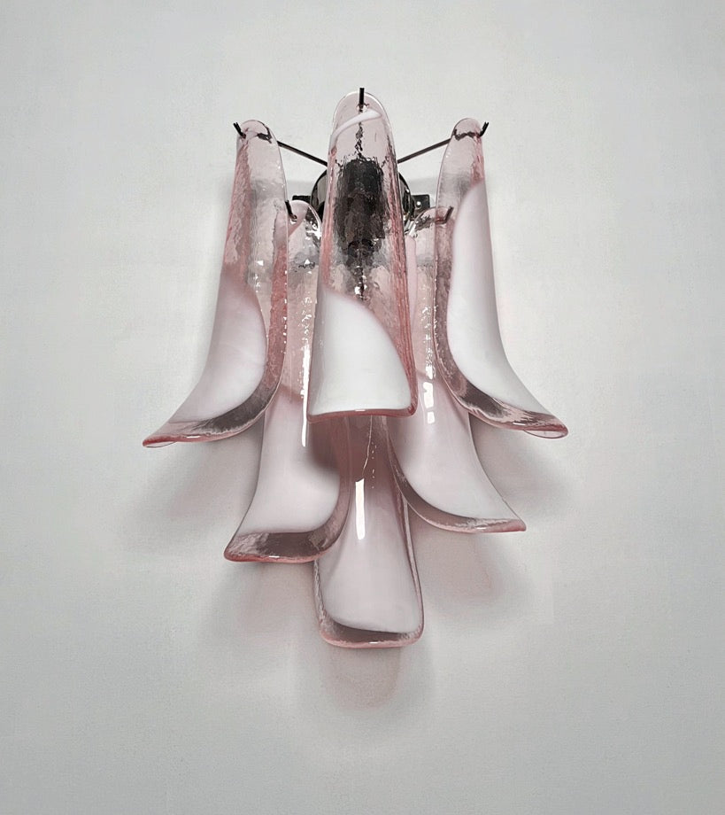 Murano Wall Lamp | 6 Pink Lattimo Petal Glass | Set of 2