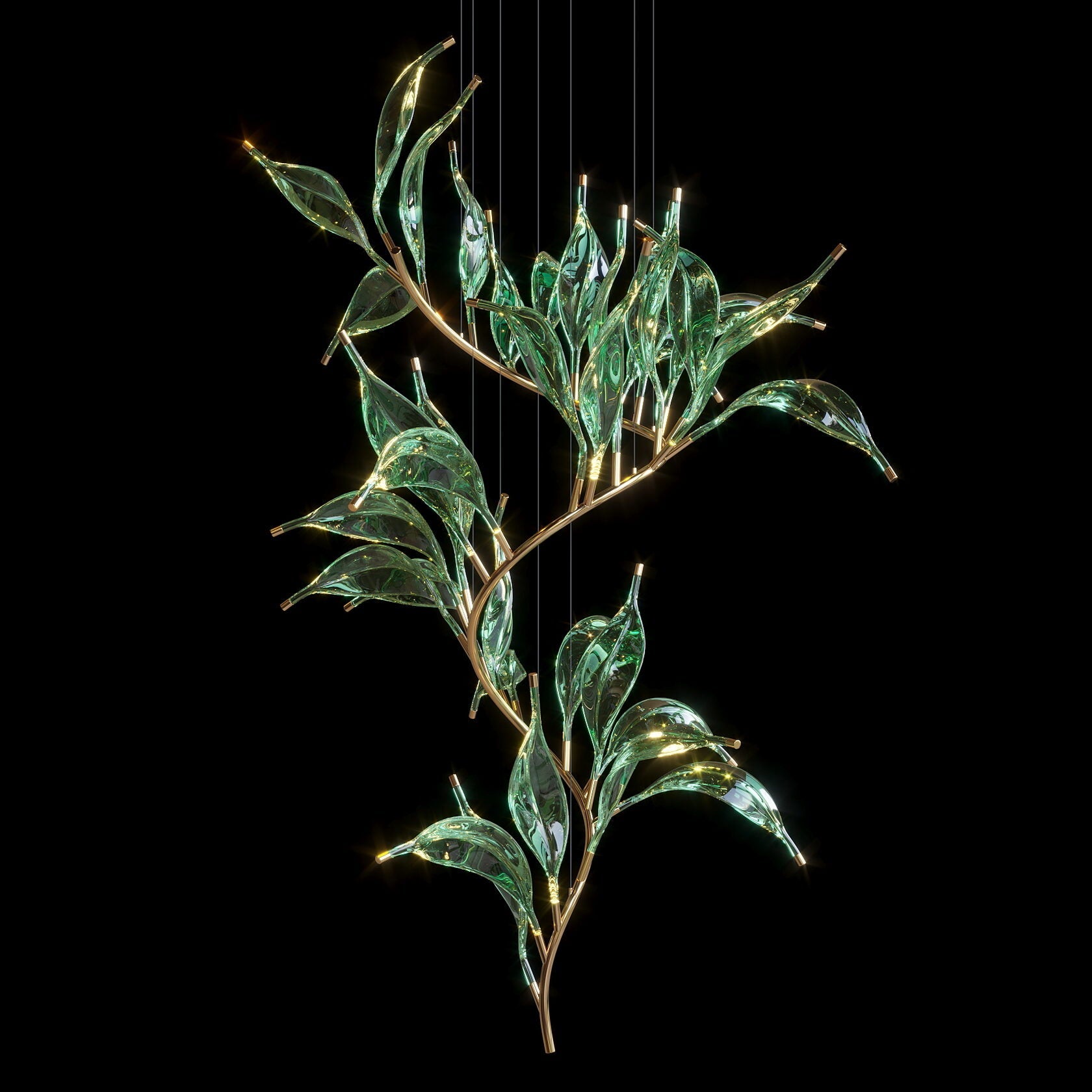 Green Glass Leaf Vine Chandelier
