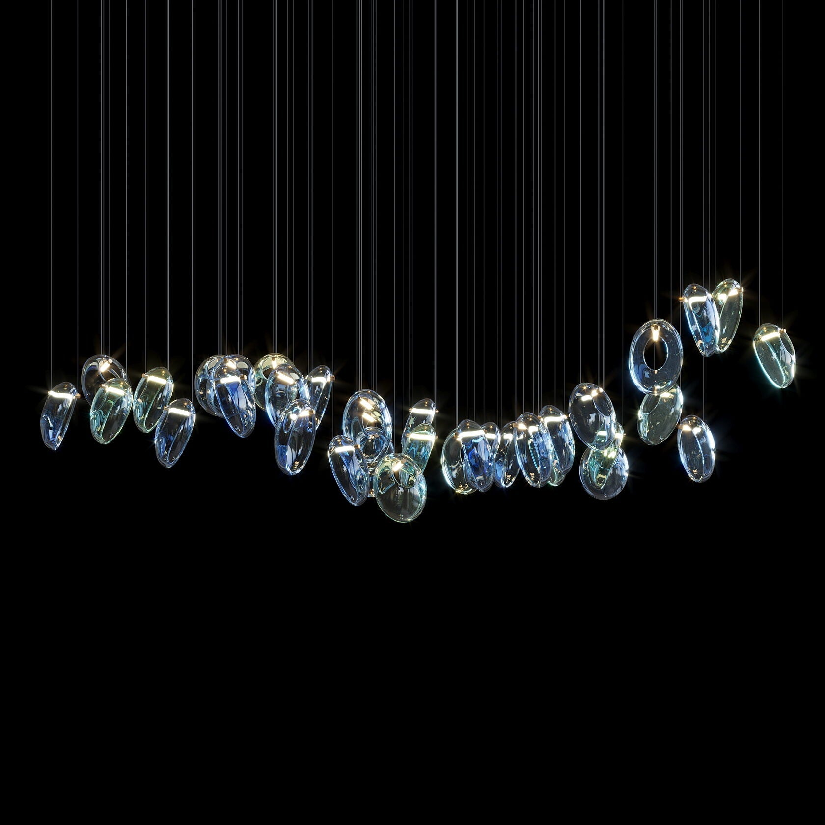 Blue Glass Ring Cluster Chandelier