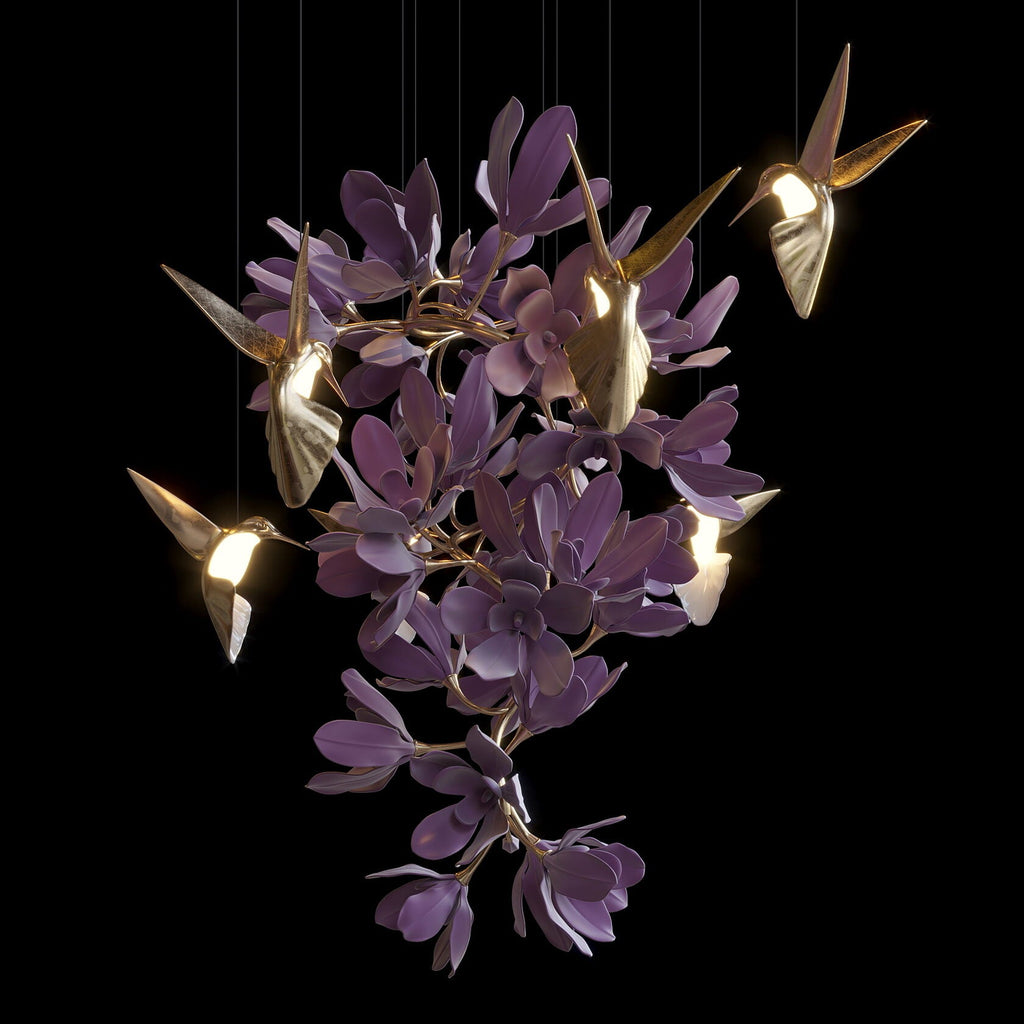 Violet Blossom Bird Chandelier