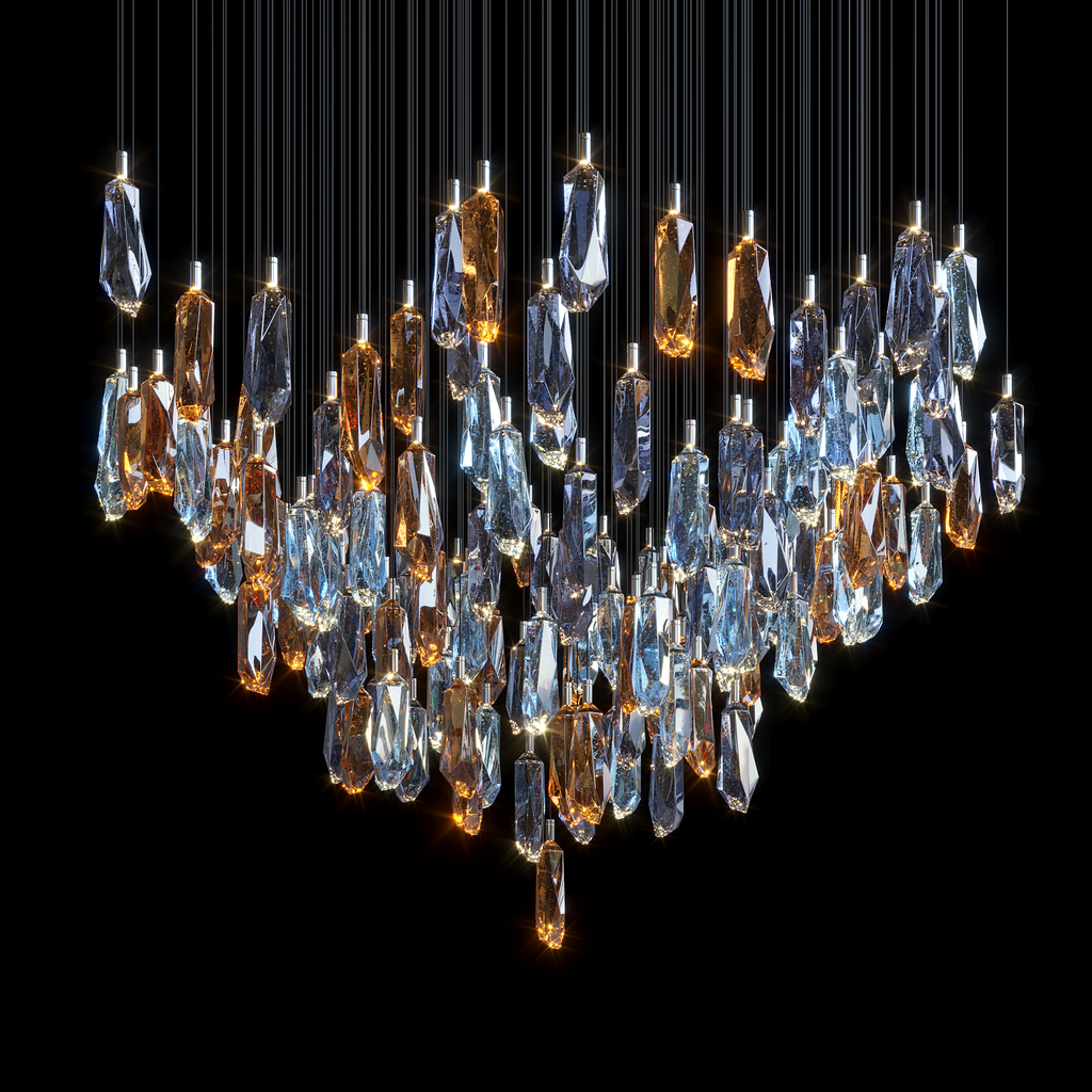 Amber Blue Crystal Rain Chandelier